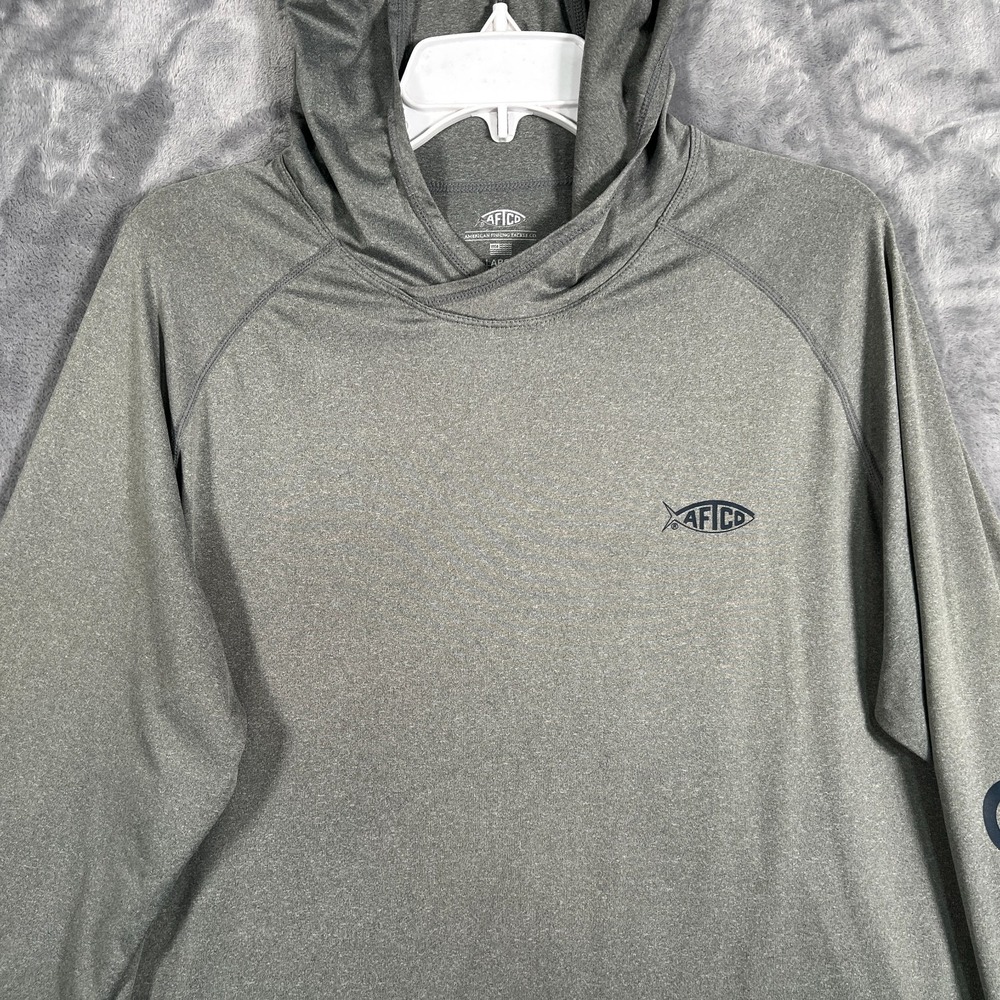 AFTCO Samurai Sun Protection Hoodie Mens Large Gray Pullover Stretch Fishing - Picture 2 of 11
